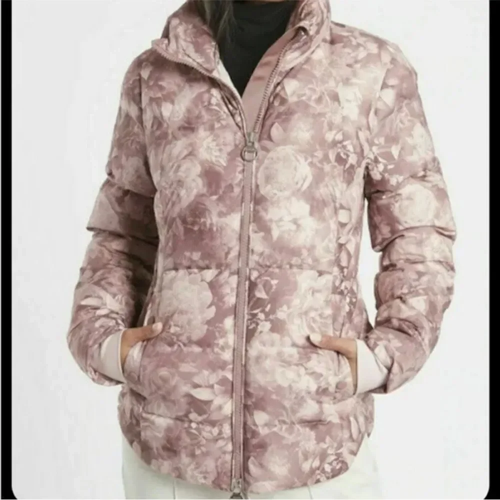 Athleta Downtown Printed Jacket in Antoinette Floral Pink Down Coat